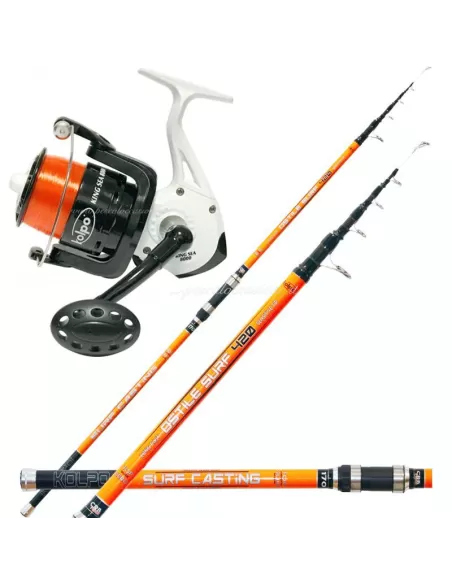 Kolpo Combo Pêche Surfing Canna Carbon Reel 8000
