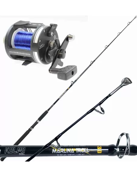 Kolpo Combo Traina Canna Marlina Reel Troll Avec Fil