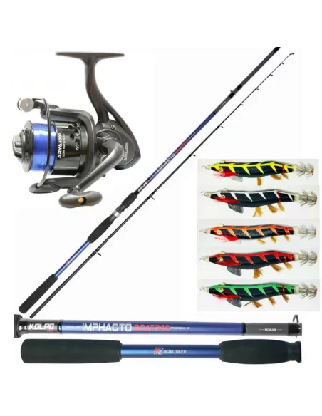 Kolpo Kit Fishing Seppie Canna Reel Wire et Totanare