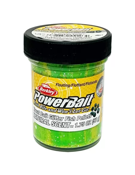 Berkley Powerbait Glitter Trout Bait Pâte Goût Granulés pour Truite Fluorescent Vert Jaune