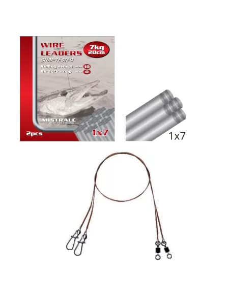 Câbles en acier Mistral 1x7 7 kg avec pivot roulant et mousqueton 2pcs