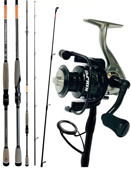 Combo spinning Kolpo avec canne carbone 2,28 mt 9-35 gr avec moulinet à bobine en aluminium
