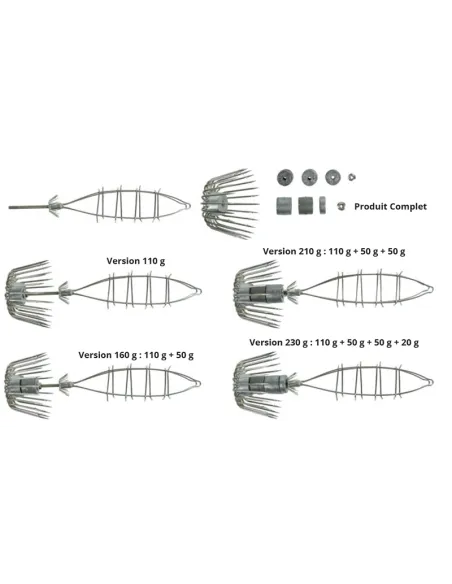 Ragot Totanara Squid Jig Cage (poids réglable) 264,4 gr Pêche artificielle au calmar et à la pulpe Ragot