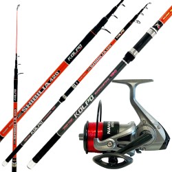Combo Surfcasting Telescopic Fishing Rod 160 gr Carbon Reel with wire