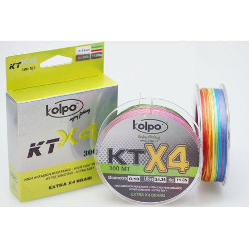 Tresse de pêche tressé multicolore KT x4 KOLPO 300 M Kolpo