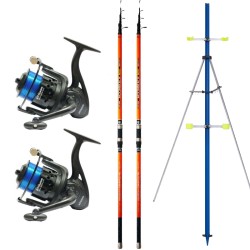 Complete Surfcasting Fishing Combo 2 Rods 2 Reels and Tripod