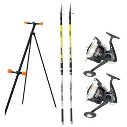 Surfcasting Fishing Combo 2 Carbon Rods 2 Tripod Wire Reels